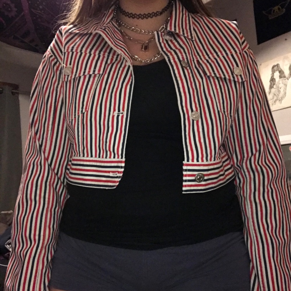 Forever 21 cropped stripped jean jacket